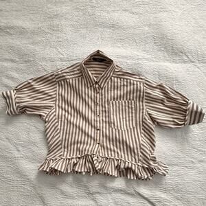 Chyrii Blouse, Beige and Cream Stripes, Oversized, Boxy, Small